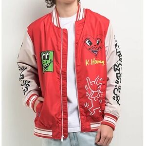 Members Only x Keith Haring Red & Cream Varsity Jacket Size M NWT Streetwear